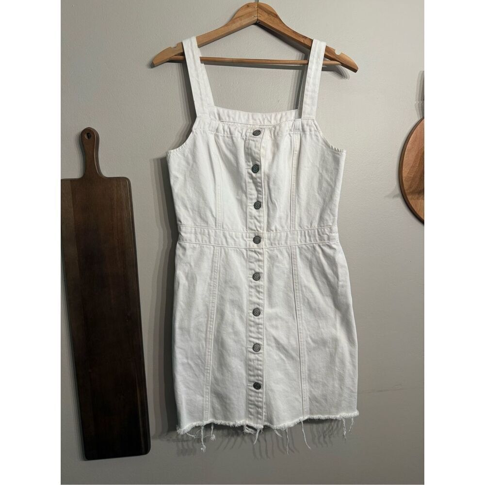 Boyish White Denim Button Front Square Neck‎ Sleeveless Kennedy Mini Dress Small